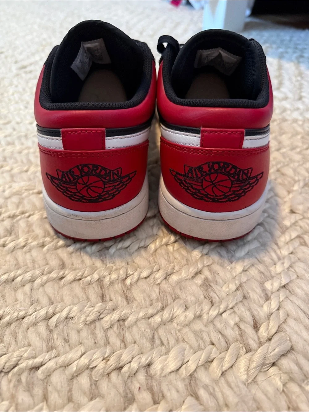 Jordan Low-Top Sneakers in Black, Red & White